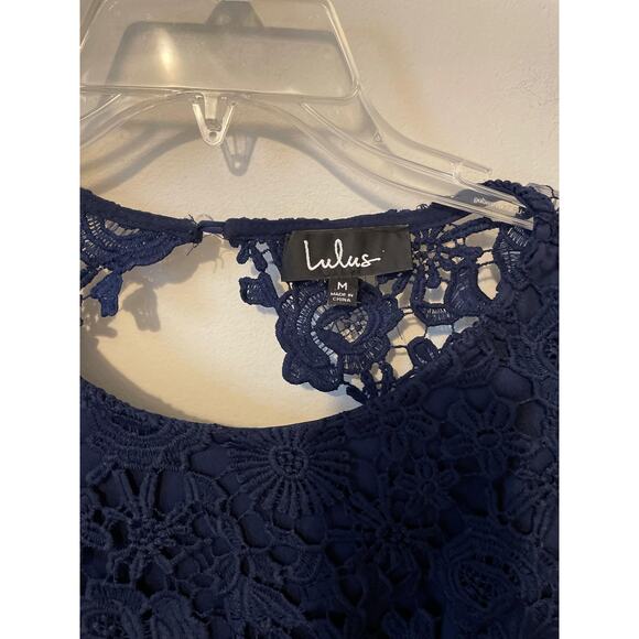 Lulu's Lace Open Back Maxi Dress Gown Navy Blue Size Medium - Picture 8 of 8